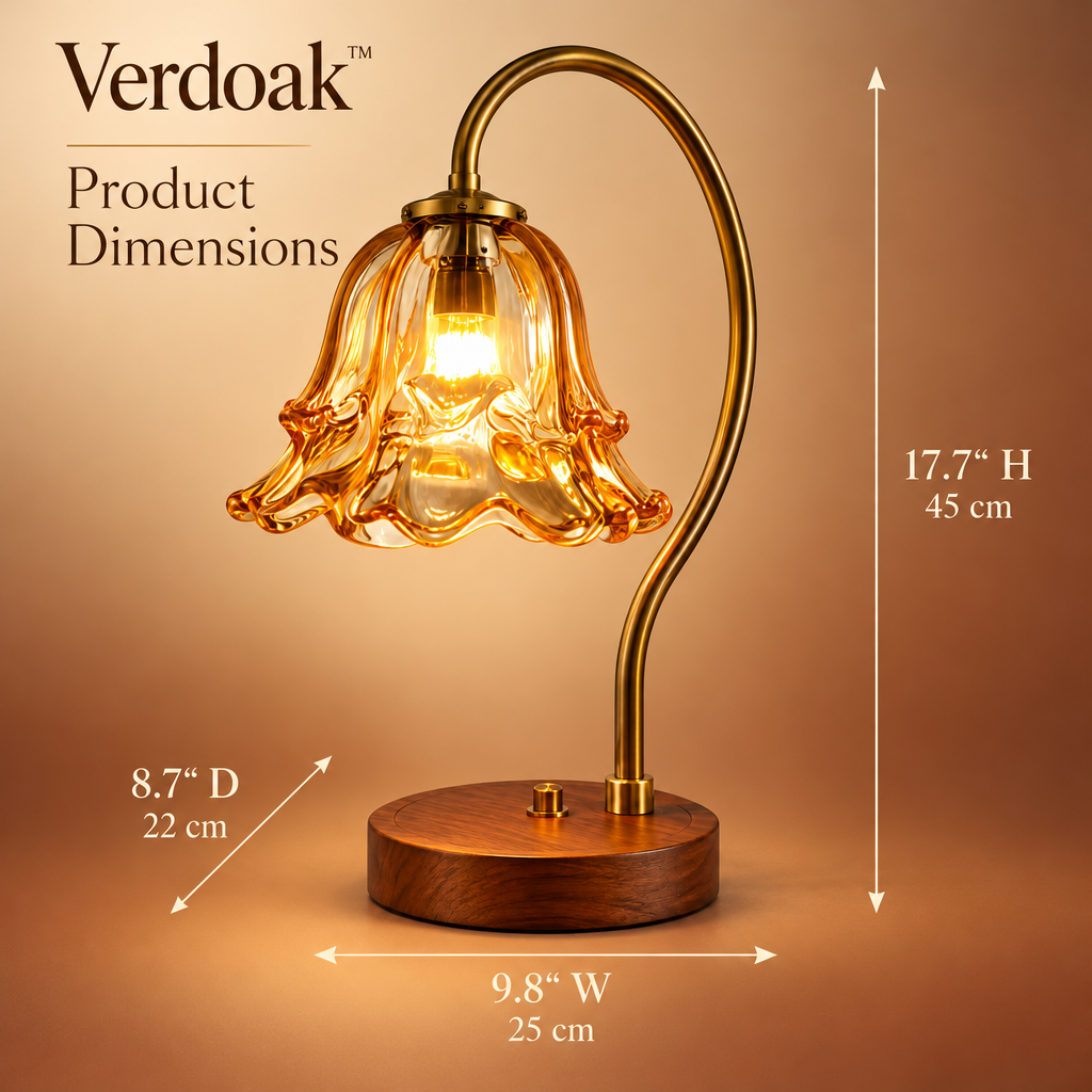 Verdoak™ Amber Bell Glass Table Lamp dimensions