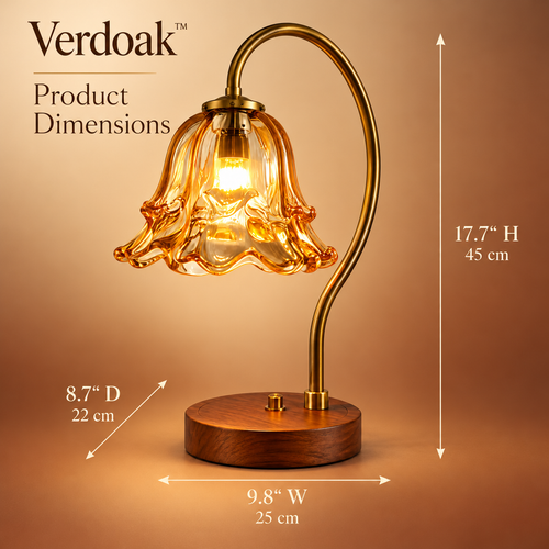 Verdoak™ Amber Bell Glass Table Lamp dimensions