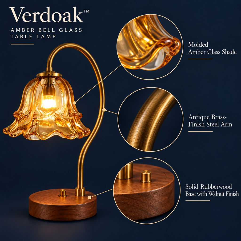 Verdoak™ Amber Bell Glass Table Lamp materials structure