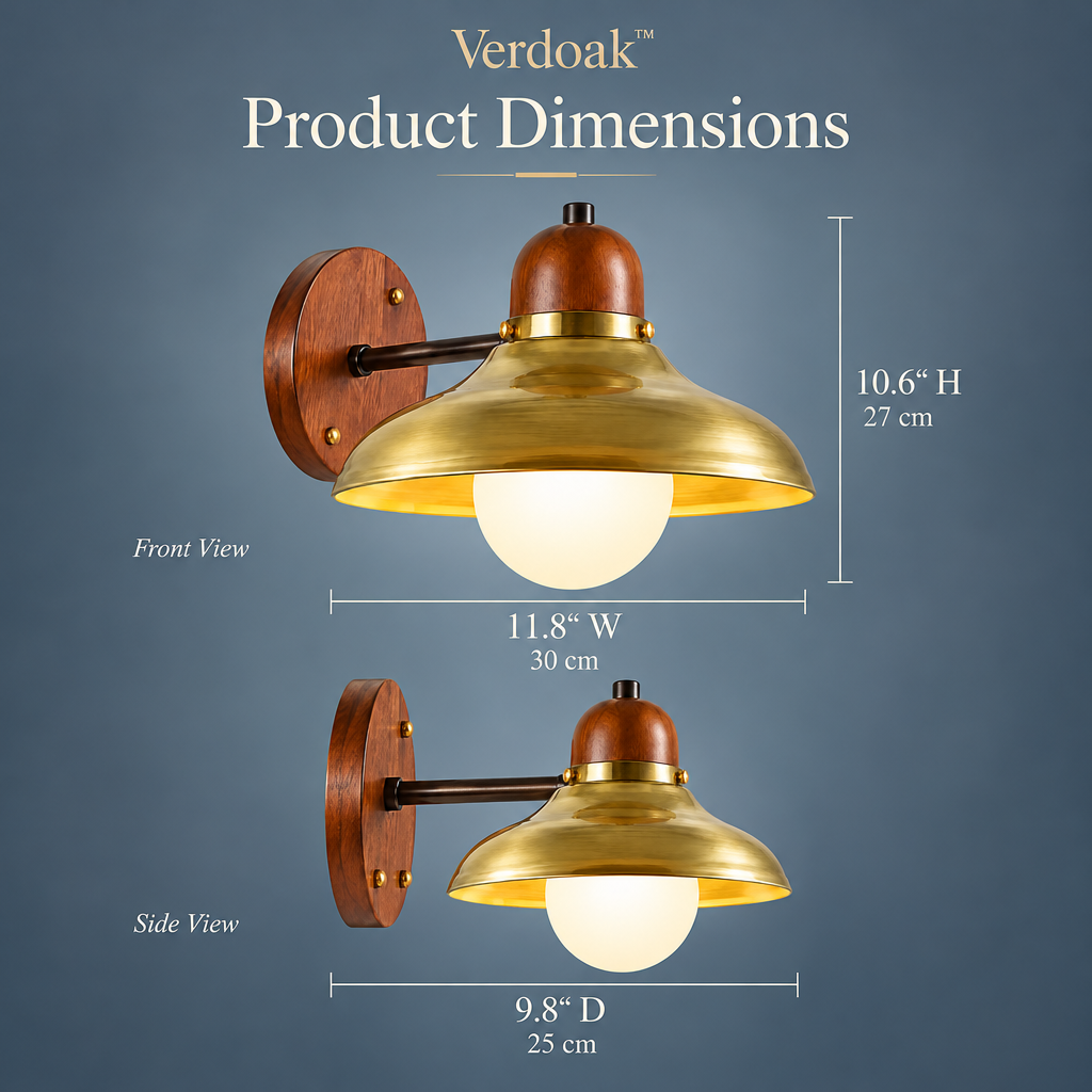 Verdoak™ Heritage Brass Disc Wall Sconce dimensions
