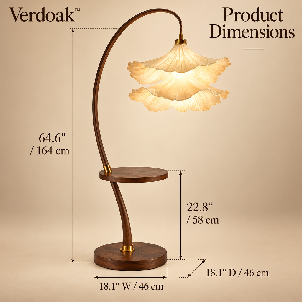 Verdoak™ Petal Arc Floor Lamp with Side Table dimensions