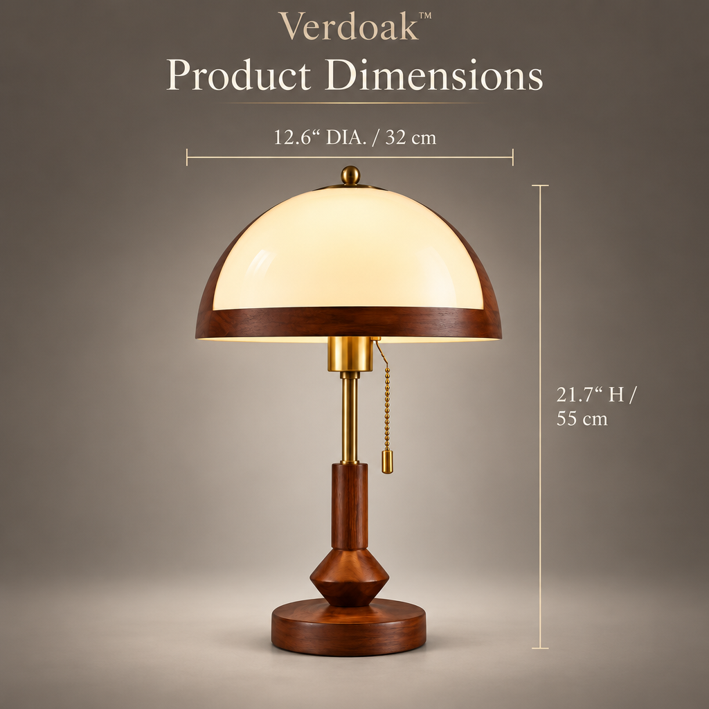 Verdoak™ Walnut Dome Pull-Chain Table Lamp dimensions
