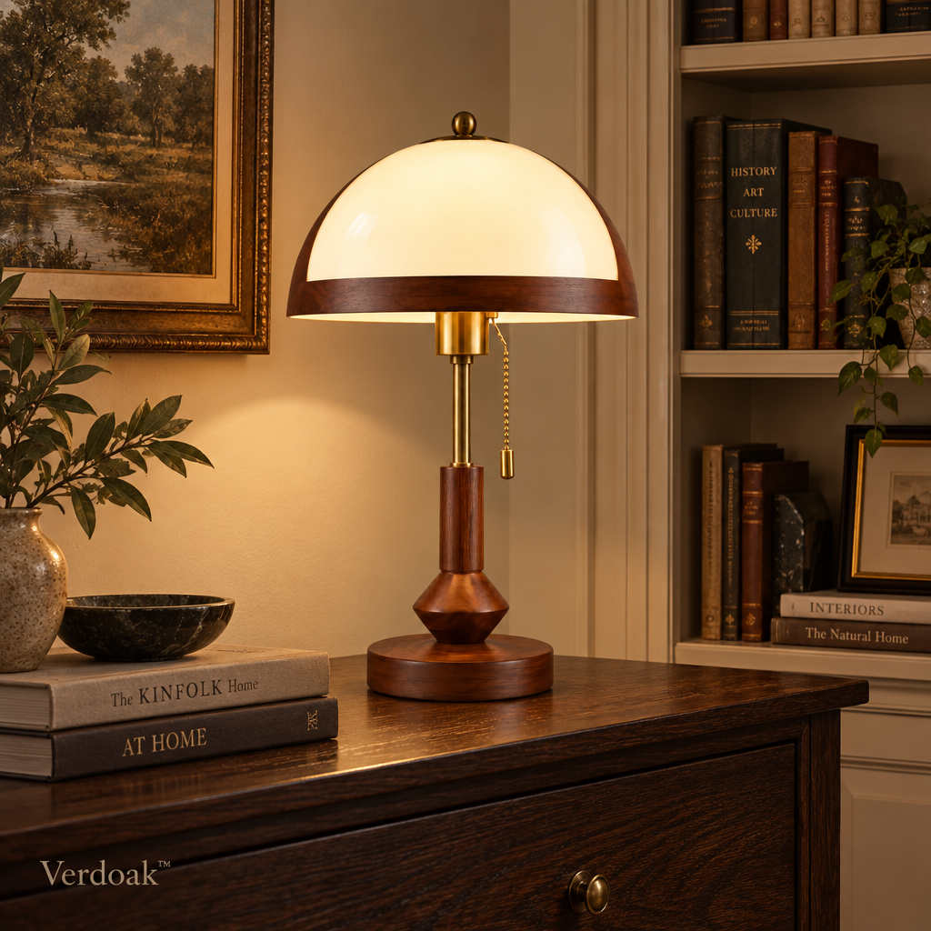 Verdoak™ Walnut Dome Pull-Chain Table Lamp lifestyle