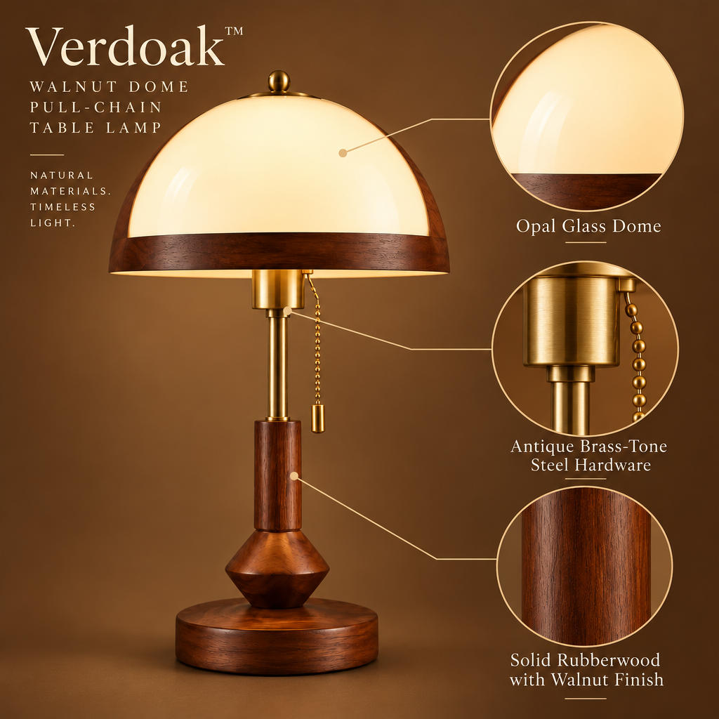 Verdoak™ Walnut Dome Pull-Chain Table Lamp materials structure